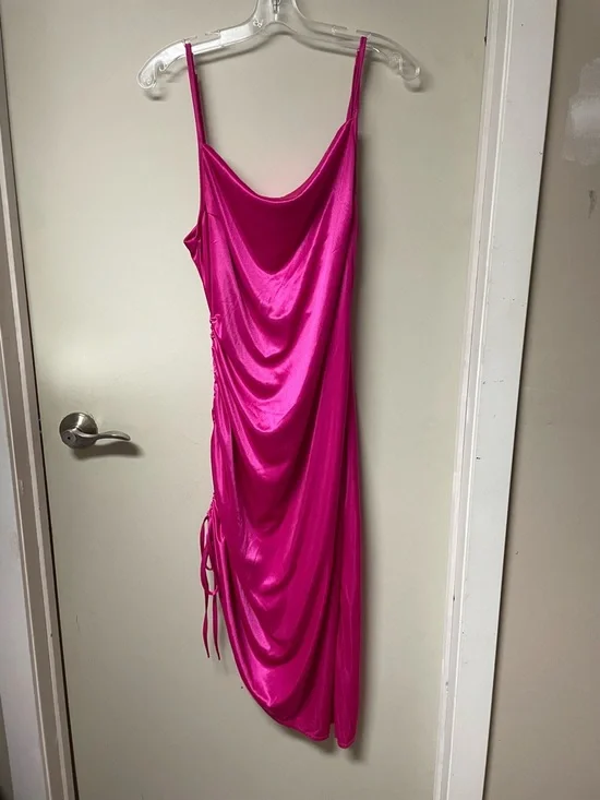Hot Pink Satin Slip Dress - Picture 1 of 5